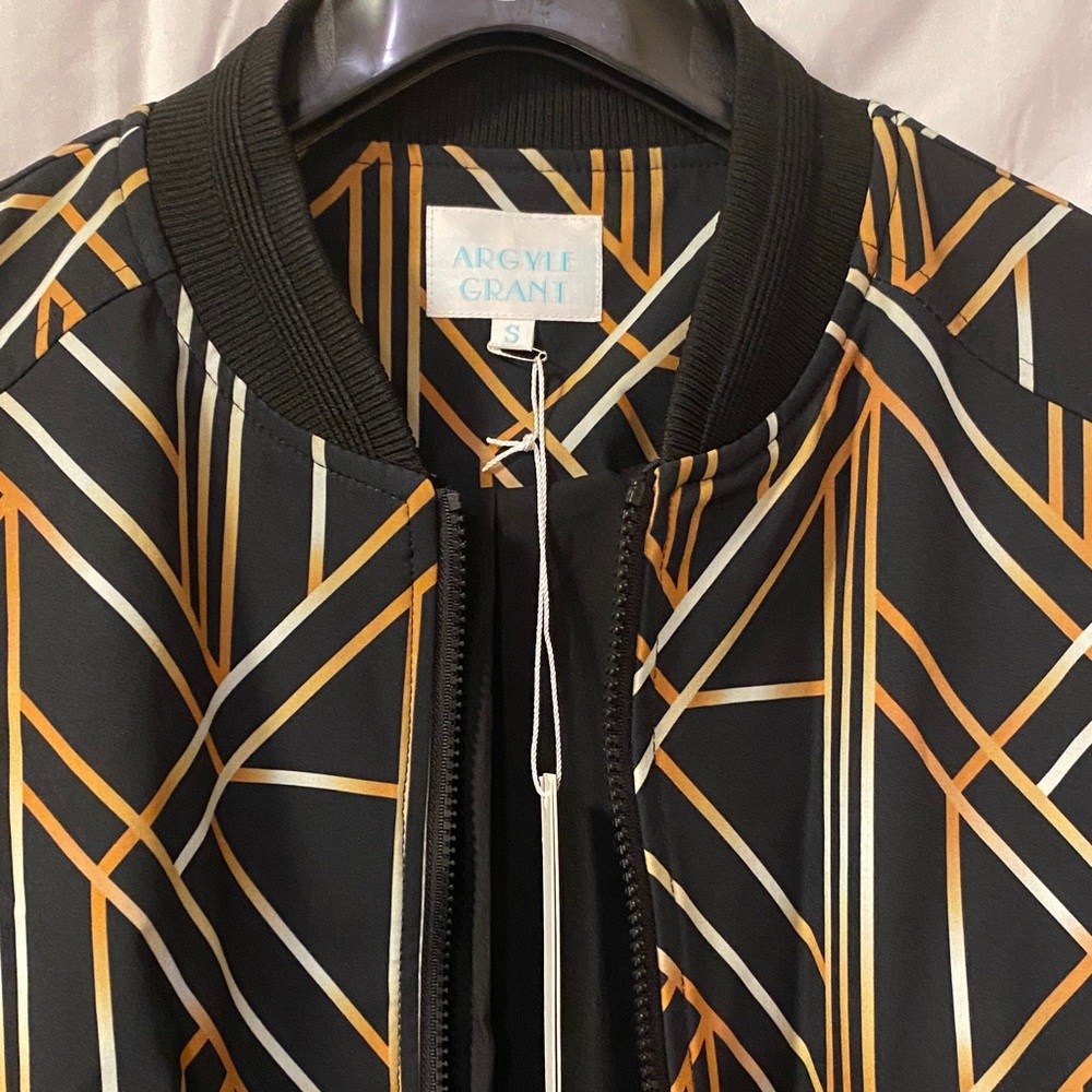 Zara Black and Gold Geometric Bomber Jacket